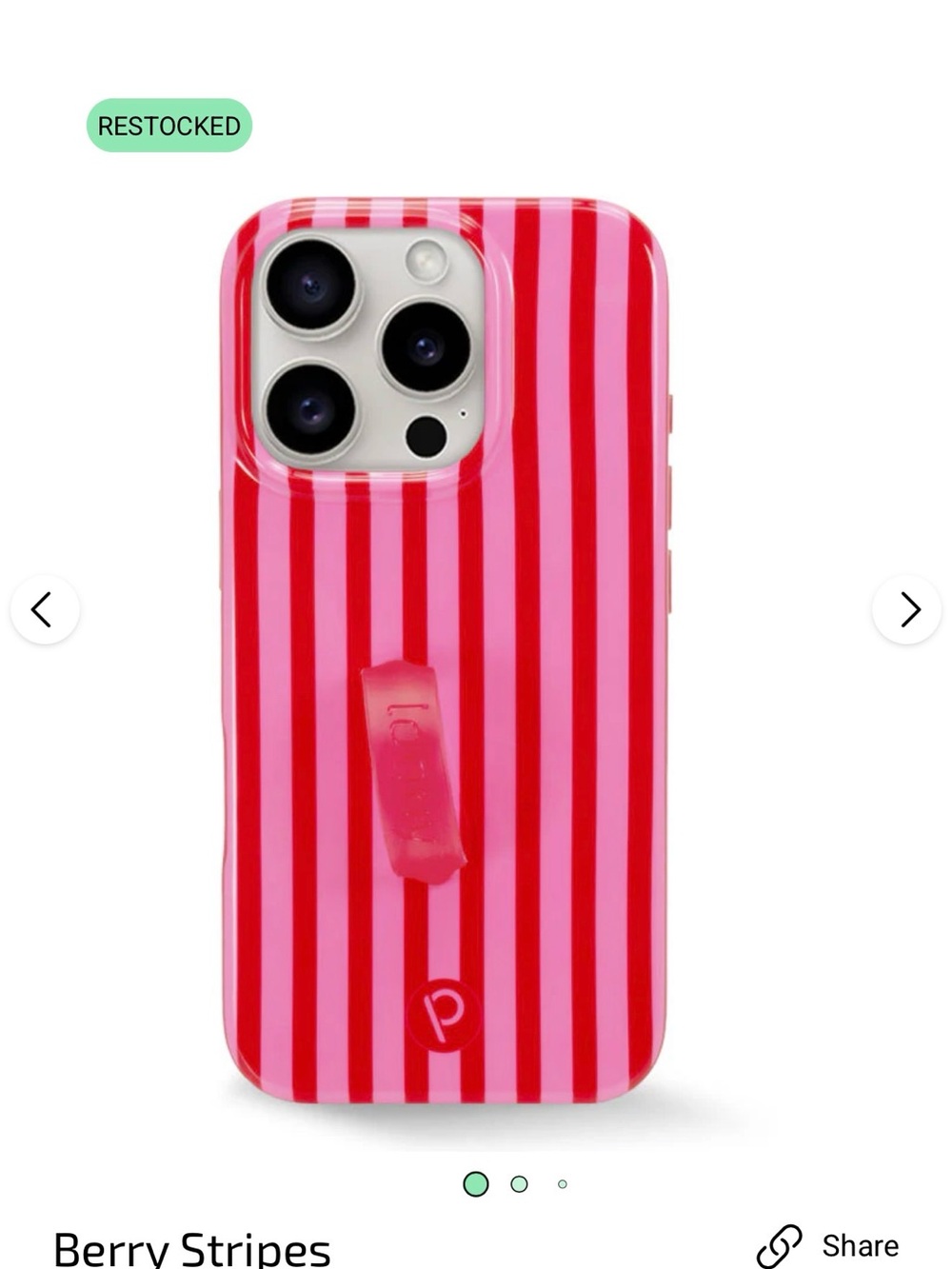 Loopy Case Berry Stripes Pink & Red Phone Case with Loop